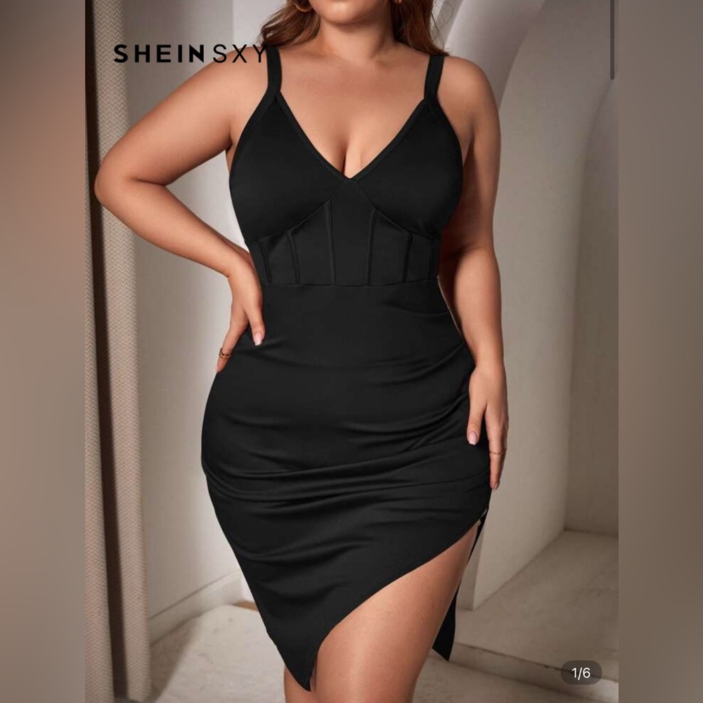 SHEIN Black Mini Dress - side slit with ruching